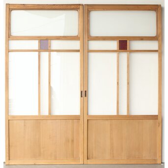 紫色ガラスの白木建具 2枚1組　GD0157Y ここから背面