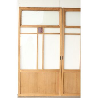 紫色ガラスの白木建具 2枚1組　GD0157Y 