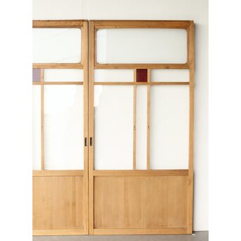 紫色ガラスの白木建具 2枚1組　GD0157Y 