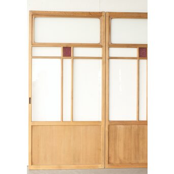 紫色ガラスの白木建具 2枚1組　GD0157Y 