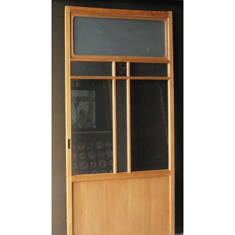 紫色ガラスの白木建具 2枚1組　GD0157Y 