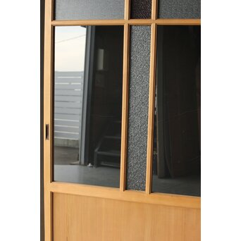 紫色ガラスの白木建具 2枚1組　GD0157Y 