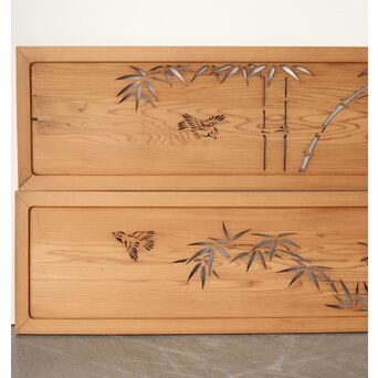 竹雀 透かし欄間 2枚1組　R0274 