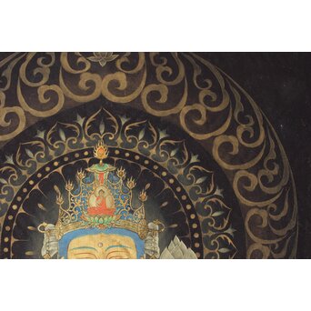 平林清輝 聖観世音立像 絹本紺地金泥 額装　Z386 