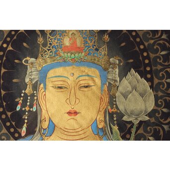 平林清輝 聖観世音立像 絹本紺地金泥 額装　Z386 