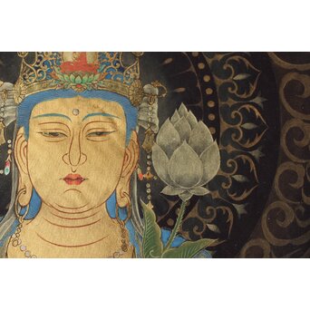 平林清輝 聖観世音立像 絹本紺地金泥 額装　Z386 