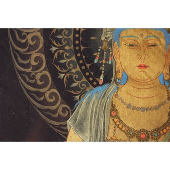 平林清輝 聖観世音立像 絹本紺地金泥 額装　Z386 