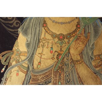 平林清輝 聖観世音立像 絹本紺地金泥 額装　Z386 