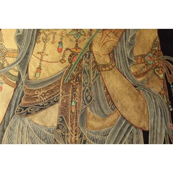 平林清輝 聖観世音立像 絹本紺地金泥 額装　Z386 