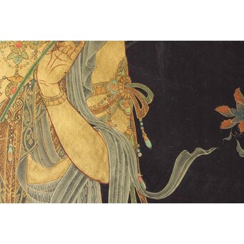 平林清輝 聖観世音立像 絹本紺地金泥 額装　Z386 