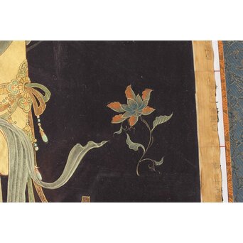 平林清輝 聖観世音立像 絹本紺地金泥 額装　Z386 