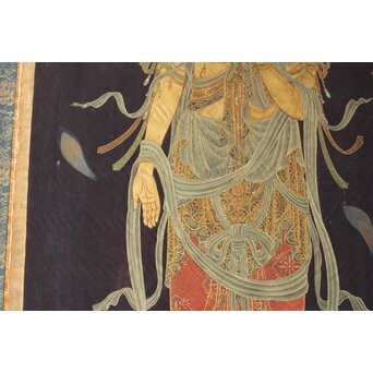 平林清輝 聖観世音立像 絹本紺地金泥 額装　Z386 