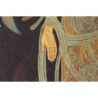 平林清輝 聖観世音立像 絹本紺地金泥 額装　Z386 