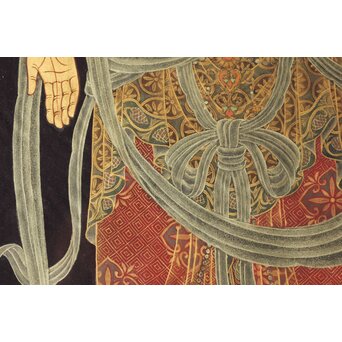 平林清輝 聖観世音立像 絹本紺地金泥 額装　Z386 