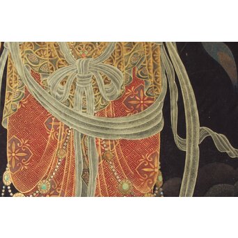 平林清輝 聖観世音立像 絹本紺地金泥 額装　Z386 