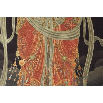 平林清輝 聖観世音立像 絹本紺地金泥 額装　Z386 