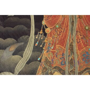 平林清輝 聖観世音立像 絹本紺地金泥 額装　Z386 