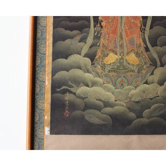 平林清輝 聖観世音立像 絹本紺地金泥 額装　Z386 