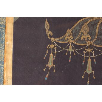 平林清輝 聖観世音立像 絹本紺地金泥 額装　Z386 