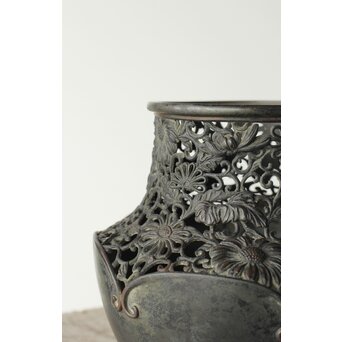 原田峯雲 菊唐草透かし銅花瓶　M349 