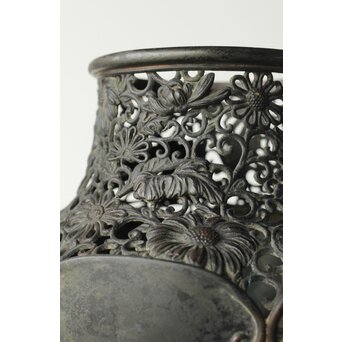 原田峯雲 菊唐草透かし銅花瓶　M349 