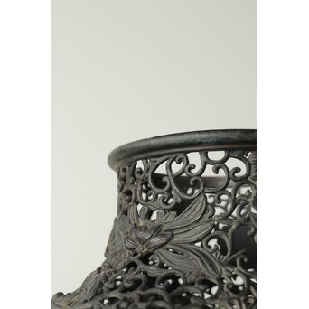 原田峯雲 菊唐草透かし銅花瓶　M349 