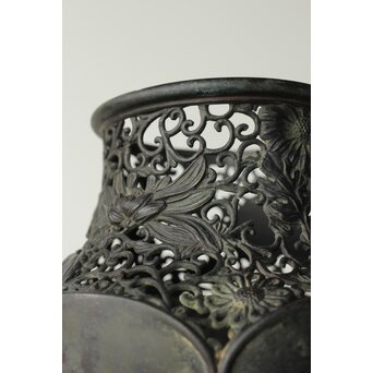 原田峯雲 菊唐草透かし銅花瓶　M349 