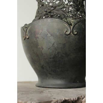 原田峯雲 菊唐草透かし銅花瓶　M349 