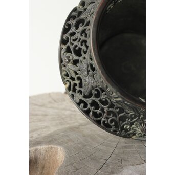 原田峯雲 菊唐草透かし銅花瓶　M349 