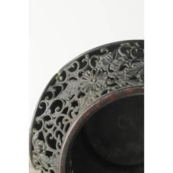 原田峯雲 菊唐草透かし銅花瓶　M349 