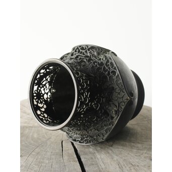 原田峯雲 菊唐草透かし銅花瓶　M349 