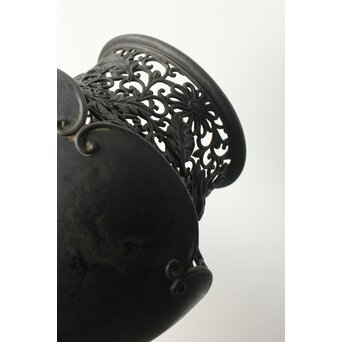 原田峯雲 菊唐草透かし銅花瓶　M349 