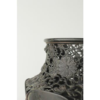 原田峯雲 菊唐草透かし銅花瓶　M349 