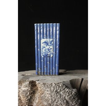 染付窓貫漢詩 竹節型花生/花瓶/四方瓶　P385 