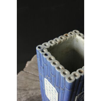 染付窓貫漢詩 竹節型花生/花瓶/四方瓶　P385 