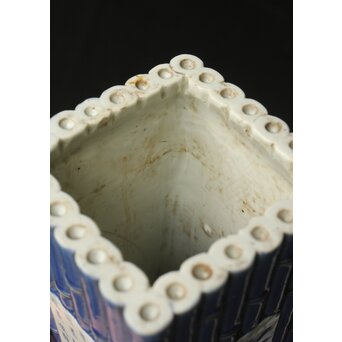 染付窓貫漢詩 竹節型花生/花瓶/四方瓶　P385 