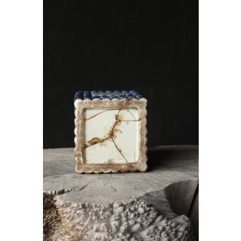 染付窓貫漢詩 竹節型花生/花瓶/四方瓶　P385 