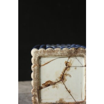 染付窓貫漢詩 竹節型花生/花瓶/四方瓶　P385 