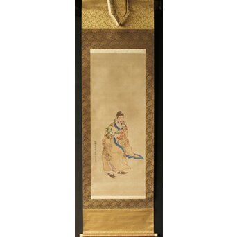 倣 柳沢淇園 柳里恭 唐人物 絹本軸装　Z387 