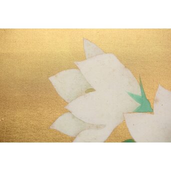 野島青茲 色紙花図一対 額装　Z388 