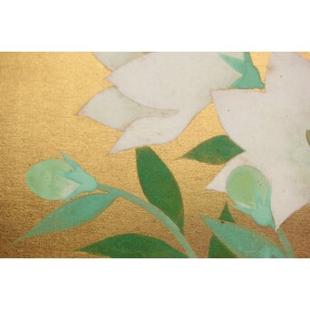 野島青茲 色紙花図一対 額装　Z388 