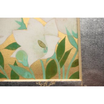 野島青茲 色紙花図一対 額装　Z388 