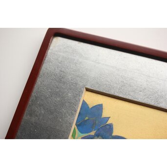 野島青茲 色紙花図一対 額装　Z388 