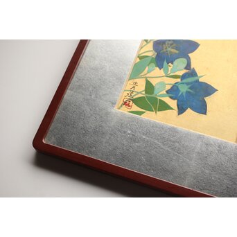 野島青茲 色紙花図一対 額装　Z388 