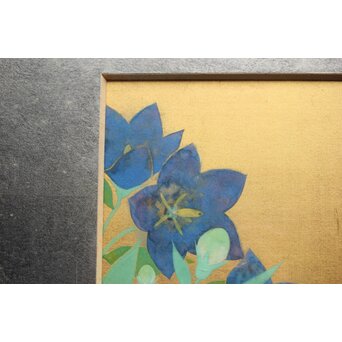 野島青茲 色紙花図一対 額装　Z388 