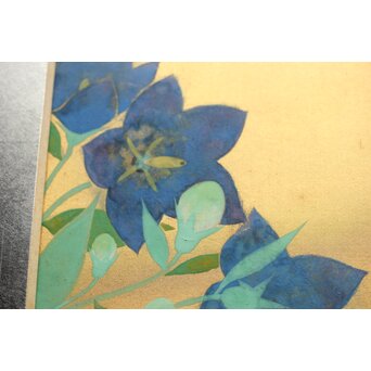 野島青茲 色紙花図一対 額装　Z388 