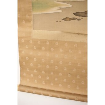 尾竹国観 二見ヶ浦 絹本軸装 掛軸 共箱　Z390 