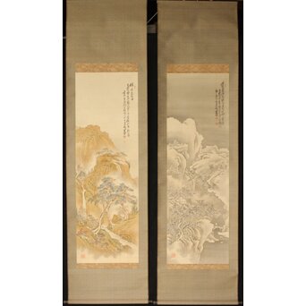 児玉果亭【山水春夏秋冬】四幅対 掛軸　Z395 秋冬図