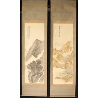 児玉果亭【山水春夏秋冬】四幅対 掛軸　Z395 春夏図　※本当は左に春を配置でしたね・・