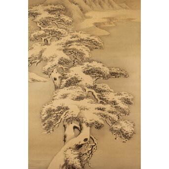 河内雅渓【鶴亀日出】三幅対掛軸　Z396 かかずして描く雪　応挙からの伝承